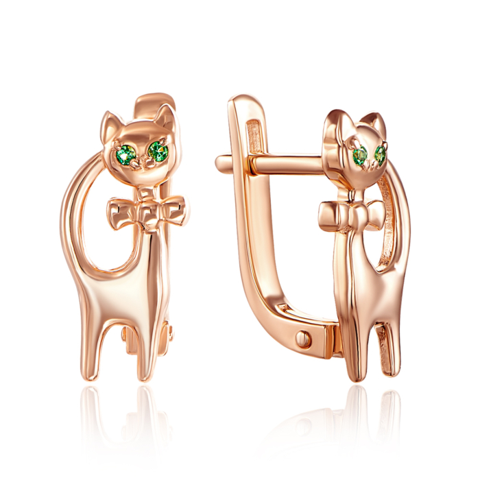 Золотые серьги «Котики» с фианитами. Артикул 21868/01/0/10