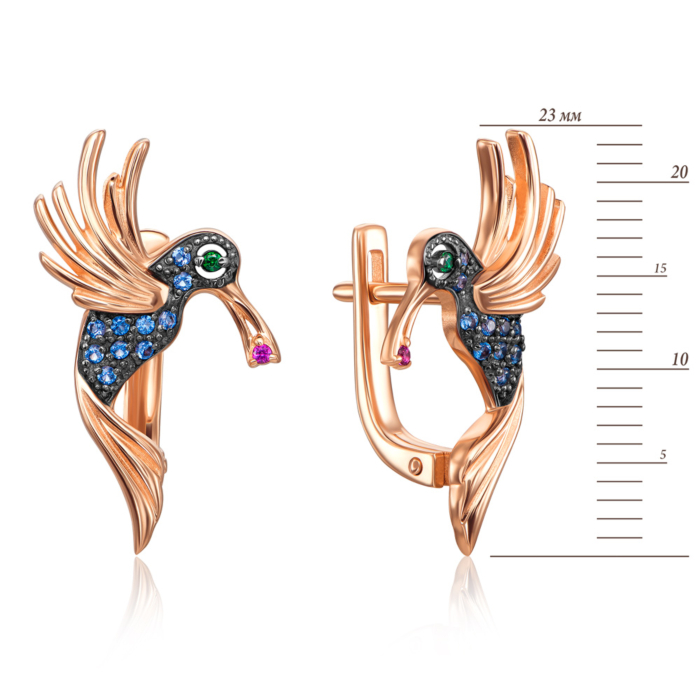 Золоті сережки «Колібрі» з фіанітами. Артикул 21869/01/0/1282