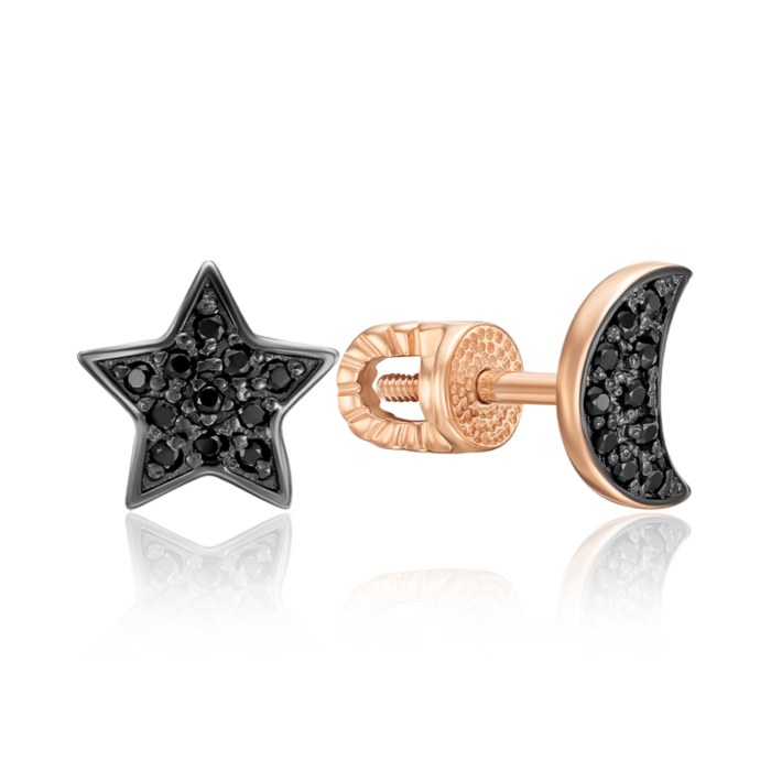 Золоті сережки з чорними фіанітами. Артикул 21875/01/1/526