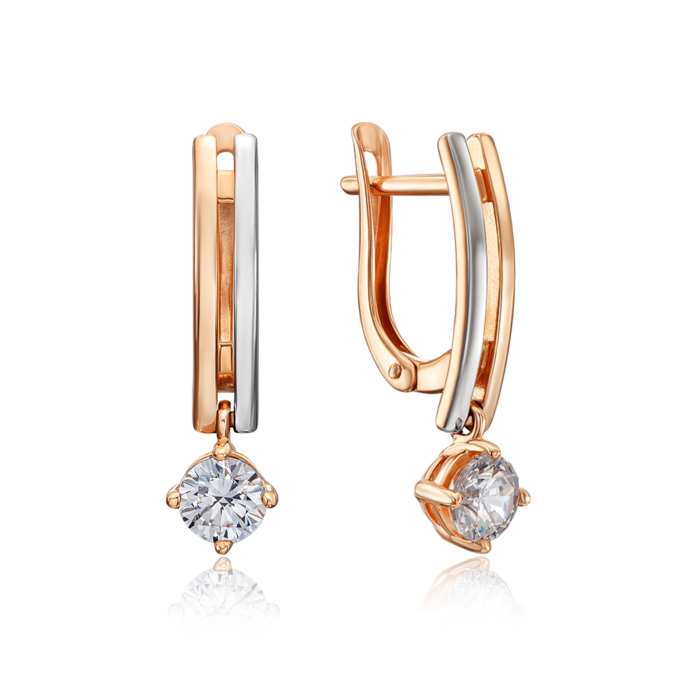 Золотые сережки с фианитом Tesori Zirconia. Артикул 21879/01/1/4024