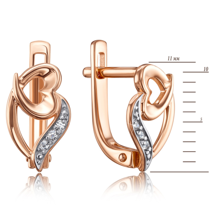 Золотые серьги «Сердце» с фианитами. Артикул 21910/01/1/1