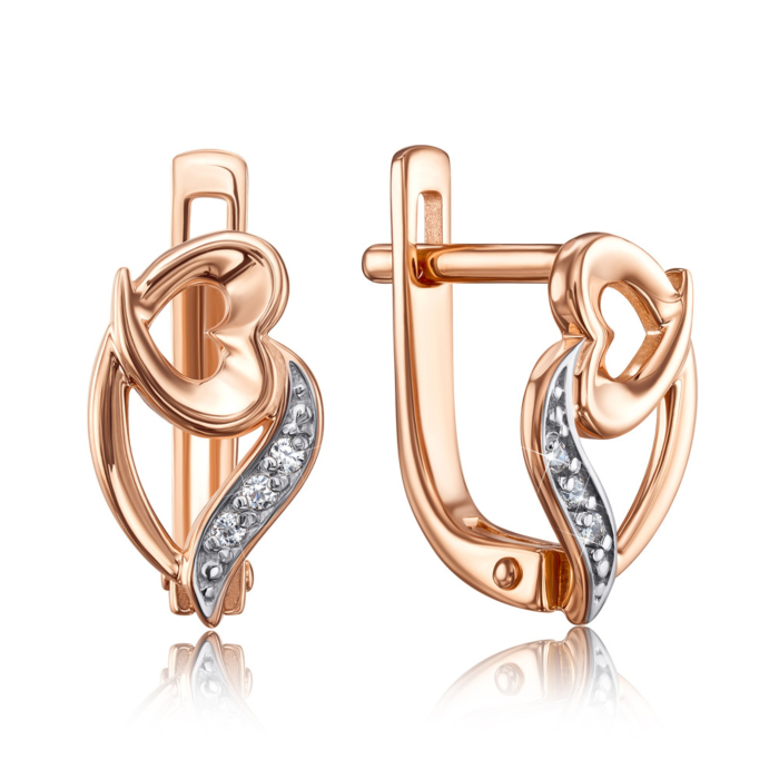 Золотые серьги «Сердце» с фианитами. Артикул 21910/01/1/1