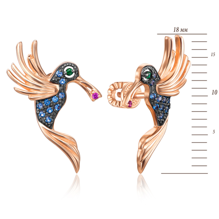 Золотые пуссеты «Колибри» с фианитами. Артикул 21939/01/1/1282