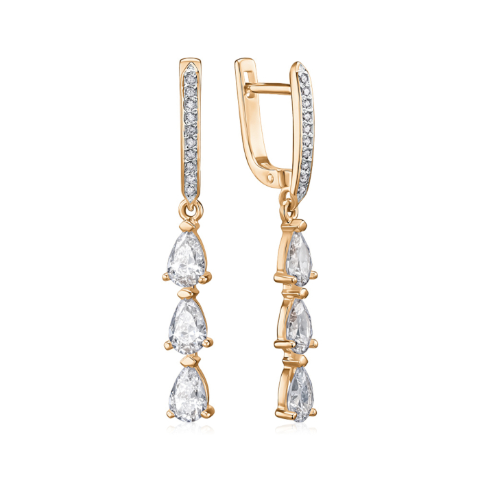 Золотые серьги-подвески с фианитами Tesori 21949/01/1/4906