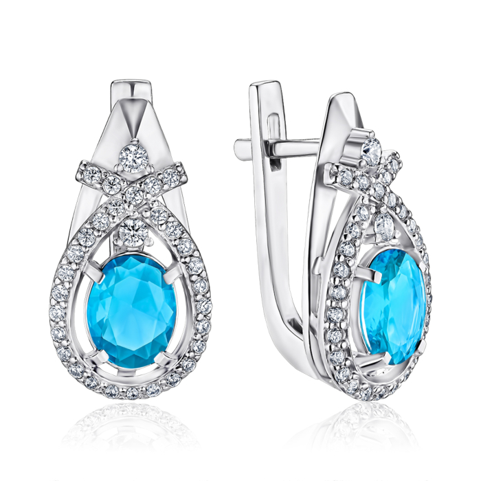 Срібні сережки з кварцем та фіанітами. Артикул 2196/9р-QSWB