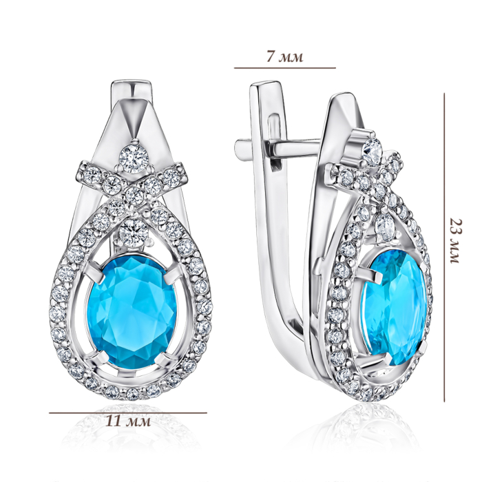 Срібні сережки з кварцем та фіанітами. Артикул 2196/9р-QSWB