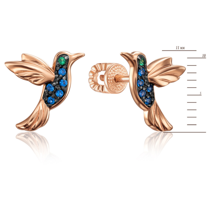 Золоті пусети «Колібрі» з фіанітами. Артикул 21972/01/1/1842