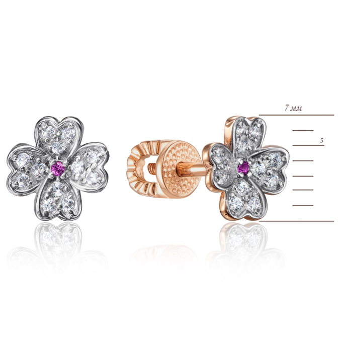 Золоті пусети «Квіти» з фіанітами. Артикул 21973/01/1/1514