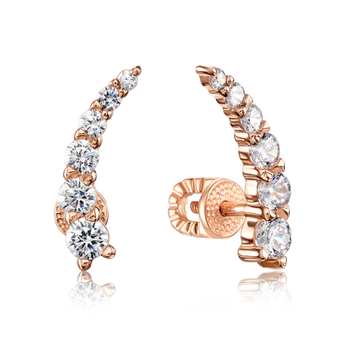 Золотые пуссеты с фианитами. Артикул 21989/01/0/2125