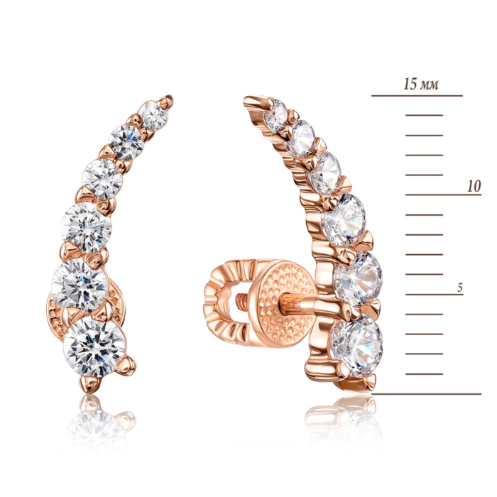 Золотые пуссеты с фианитами. Артикул 21989/01/0/2125