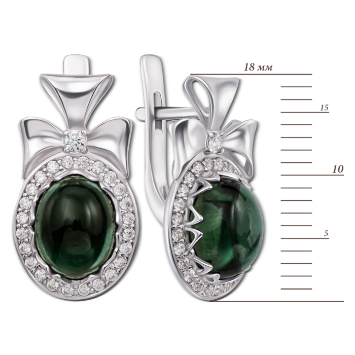 Срібні сережки з зеленим кварцом і фіанітами. Артикул 2203/9р