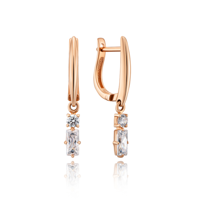 Золотые серьги-подвески с фианитами S. Артикул 22034/01/0/2257