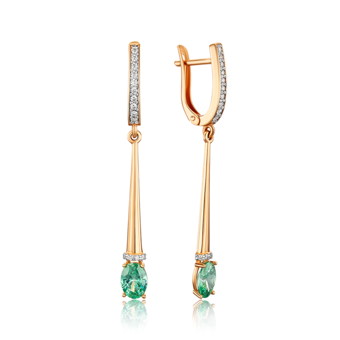 Золотые серьги с подвесной частью с фианитами Tesori 22047/01/1/4618