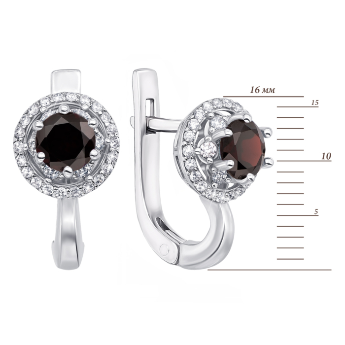 Срібні сережки з гранатом і фіанітами. Артикул 2219/9р