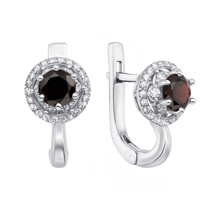 Срібні сережки з гранатом і фіанітами. Артикул 2219/9р