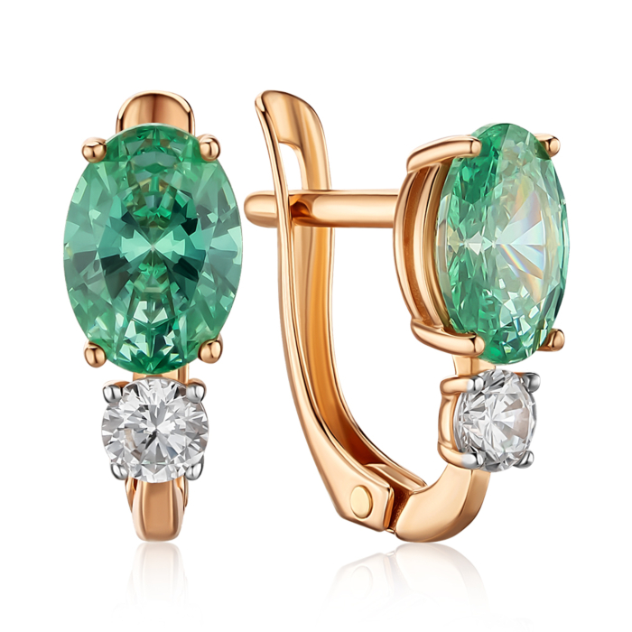Золоті сережки з білим та зеленим фіанітами Tesori 22234/01/1/4548