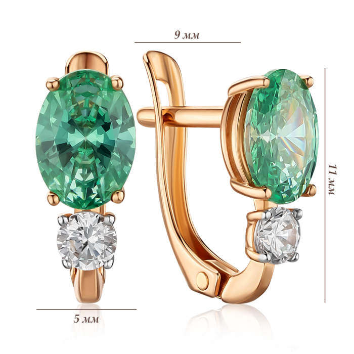 Золоті сережки з білим та зеленим фіанітами Tesori 22234/01/1/4548