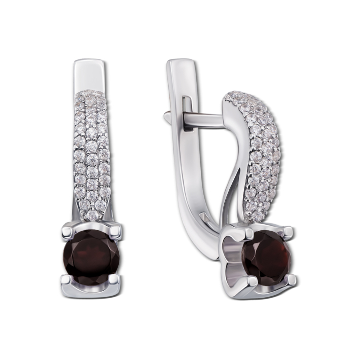 Срібні сережки з гранатом і фіанітами. Артикул 2236/9р