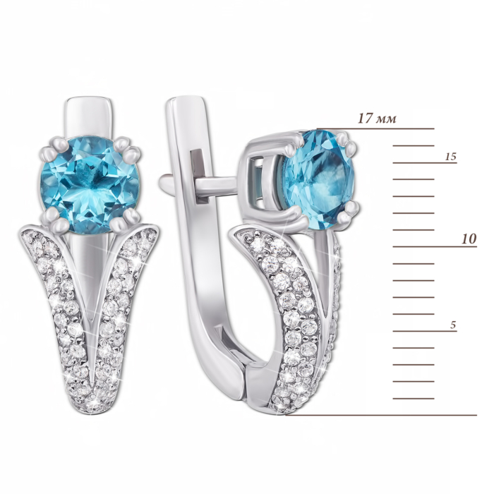 Серебряные серьги с голубым кварцем и фианитами. Артикул 2237/9р