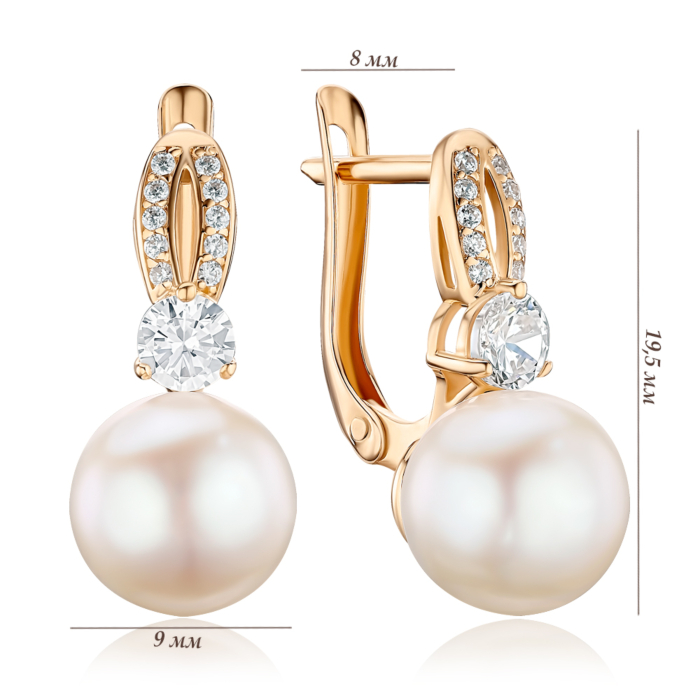 Золоті сережки з перлами та фіанітами. Артикул 22414/01/0/3196