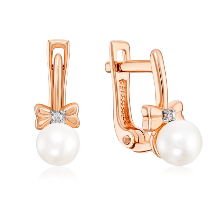 Золоті сережки з перлами та фіанітами. Артикул 22418/01/1/2091