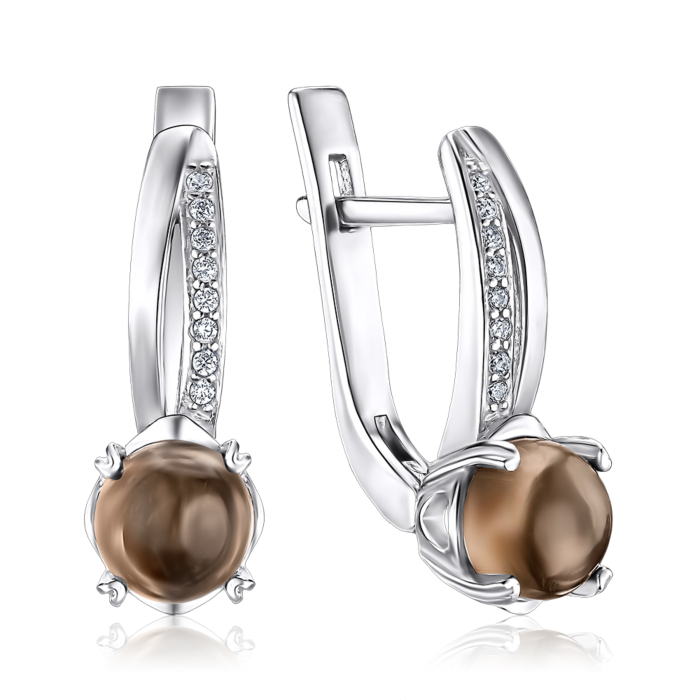 Срібні сережки з раухтопазом та фіанітами. Артикул 2242/9р-QSM