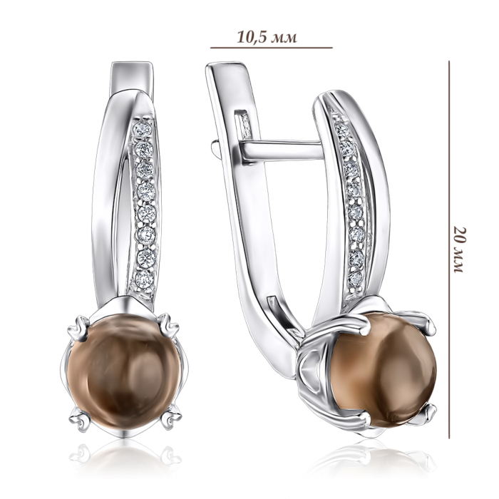 Срібні сережки з раухтопазом та фіанітами. Артикул 2242/9р-QSM