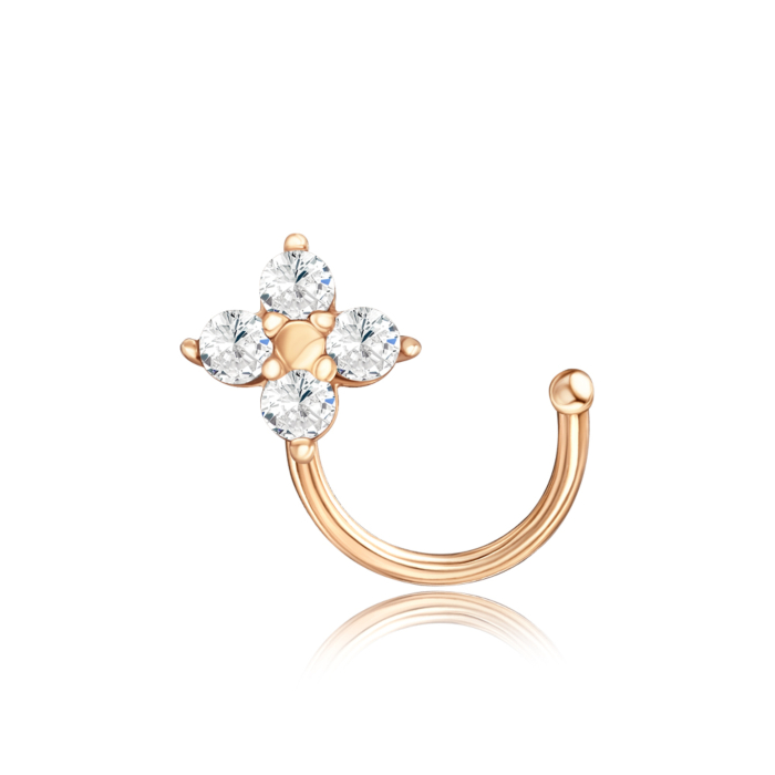 Золотой пирсинг в нос с фианитами. Артикул 22431/01/0/13
