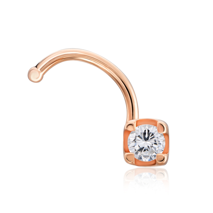 Золота сережка-пірсинг в ніс з фіанітом. Артикул 22433/01/0/46
