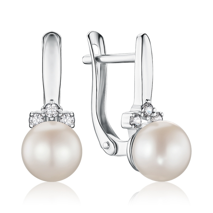 Сережки з білого золота з перлами та фіанітами 22458/02/1/2617
