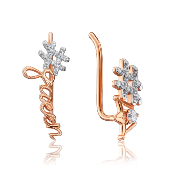 Золотые серги-каффы с фианитами. Артикул 22459/01/1/3271