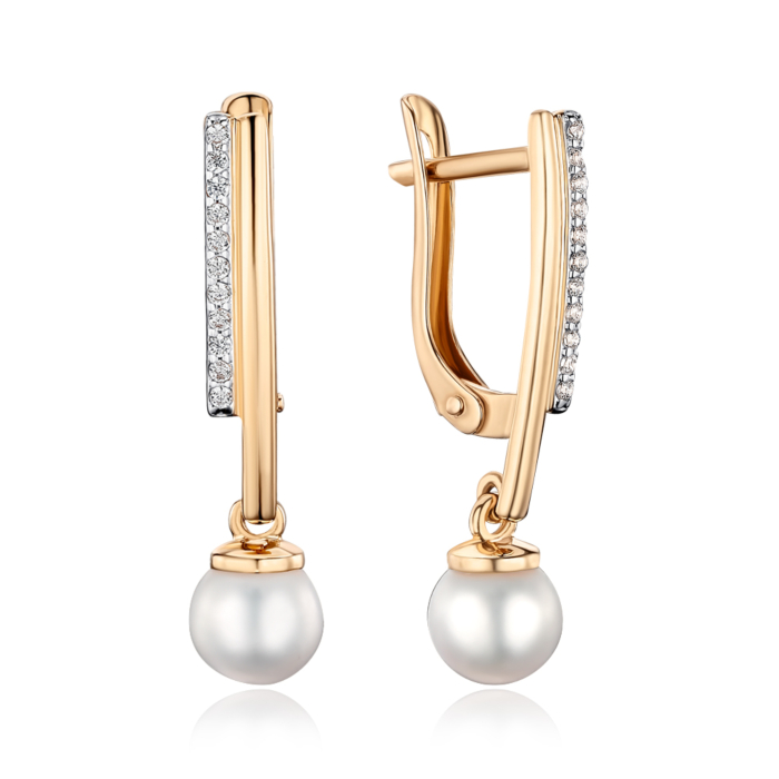 Золоті сережки з перлиною. Артикул 22464/01/1/2011