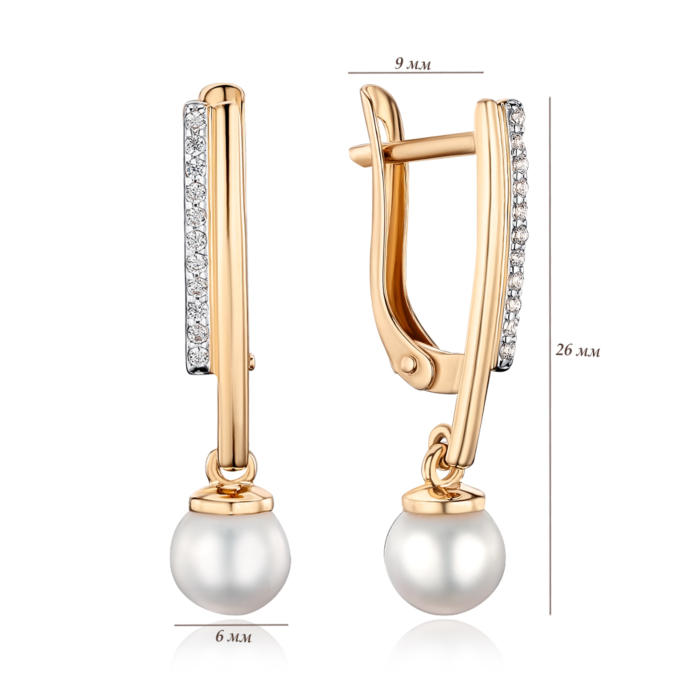 Золоті сережки з перлиною. Артикул 22464/01/1/2011