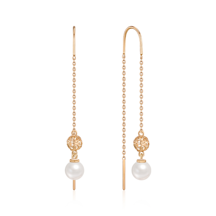 Золоті сережки-протяжки з перлиною 22572/01/0/1920