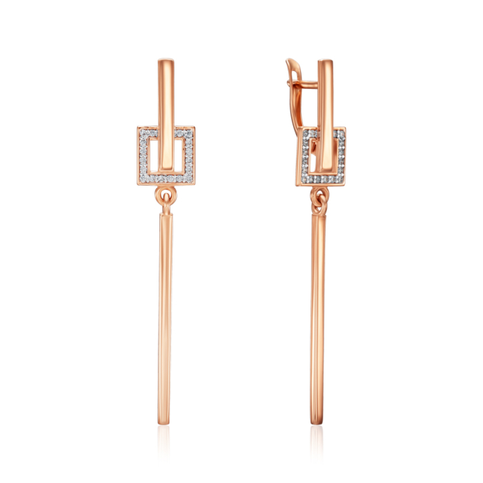 Золоті сережки-підвіски з фіанітами. Артикул 22642/01/1/1