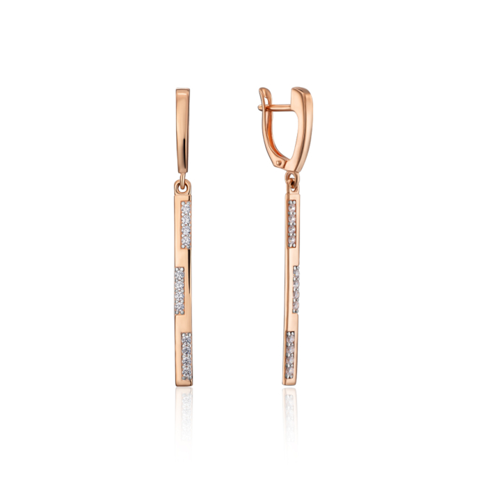 Золоті сережки-підвіски з фіанітами. Артикул 22673/01/1/3