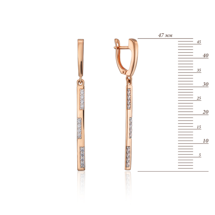 Золоті сережки-підвіски з фіанітами. Артикул 22673/01/1/3