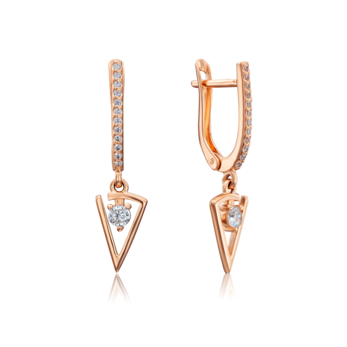 Золотые серьги-подвески с фианитами. Артикул 22684/01/0/76