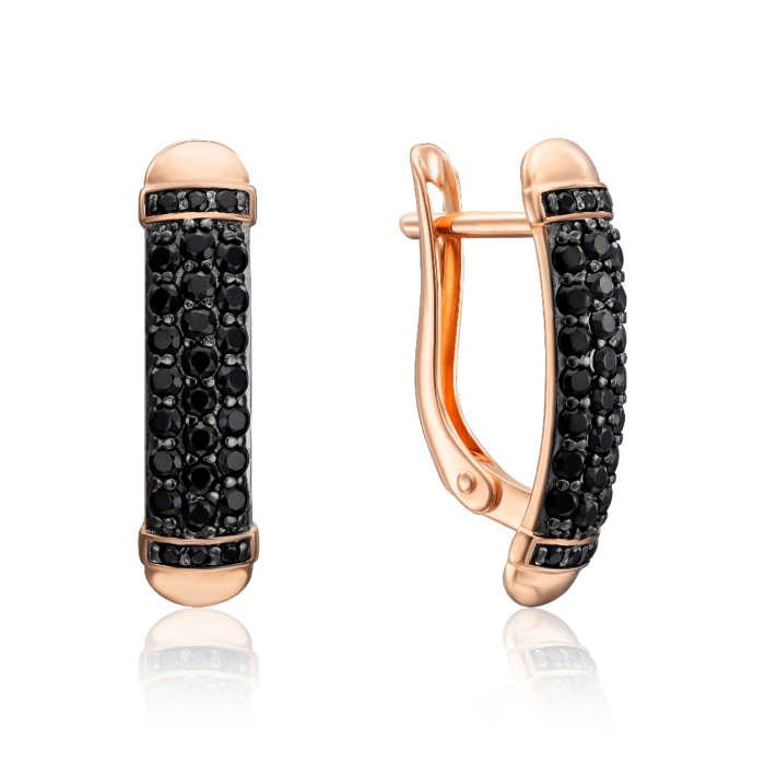 Золоті сережки з чорними фіанітами. Артикул 22705/01/1/3948