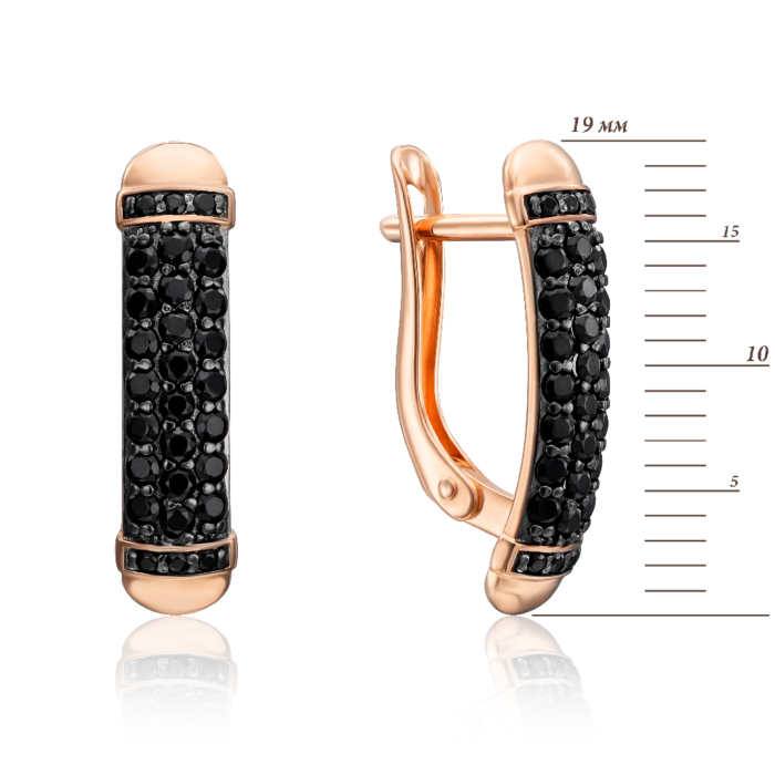 Золоті сережки з чорними фіанітами. Артикул 22705/01/1/3948