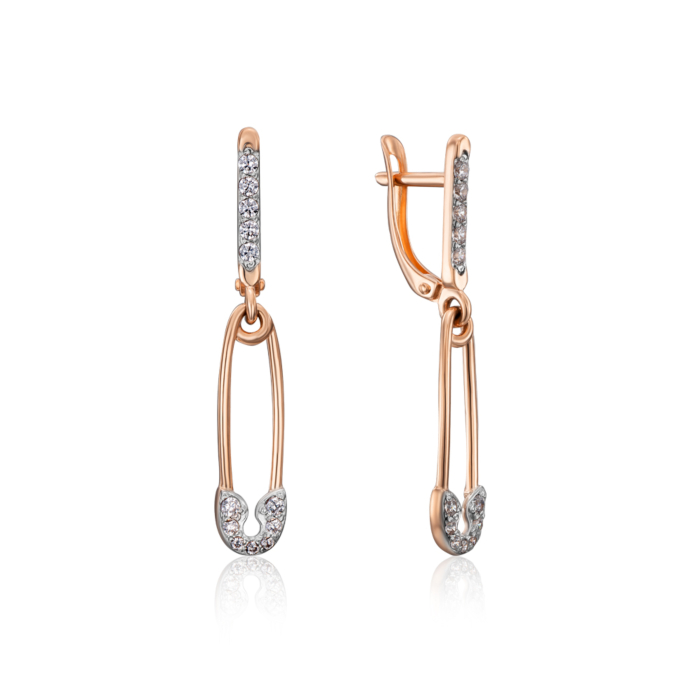 Золоті сережки-підвіски з фіанітами. Артикул 22711/01/1/75