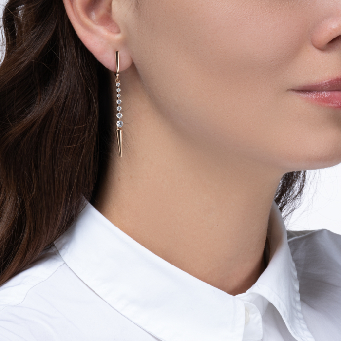 Золотые серьги-подвески с фианитами. Артикул 22725/01/0/3383