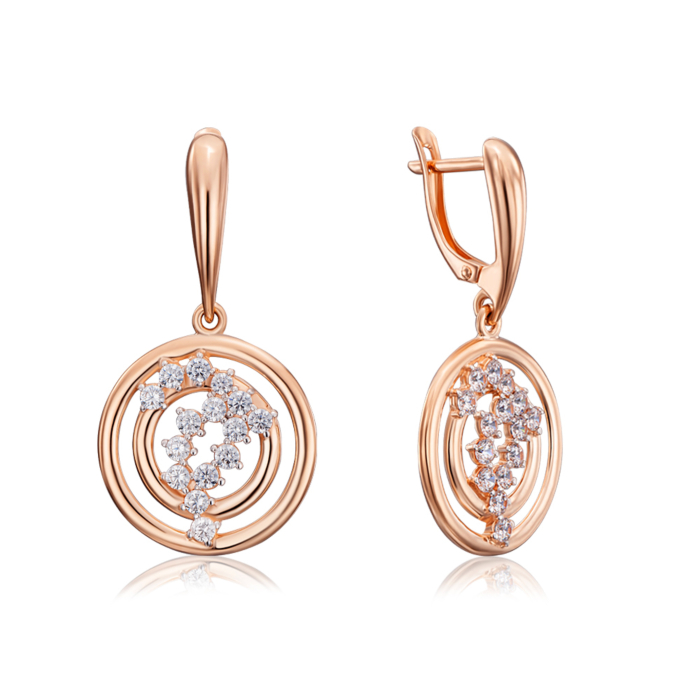 Золотые серьги-подвески с фианитами. Артикул 22733/01/1/17