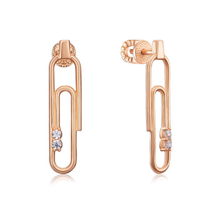 Золоті сережки-пусети з фіанітами. Артикул 22738/01/0/3