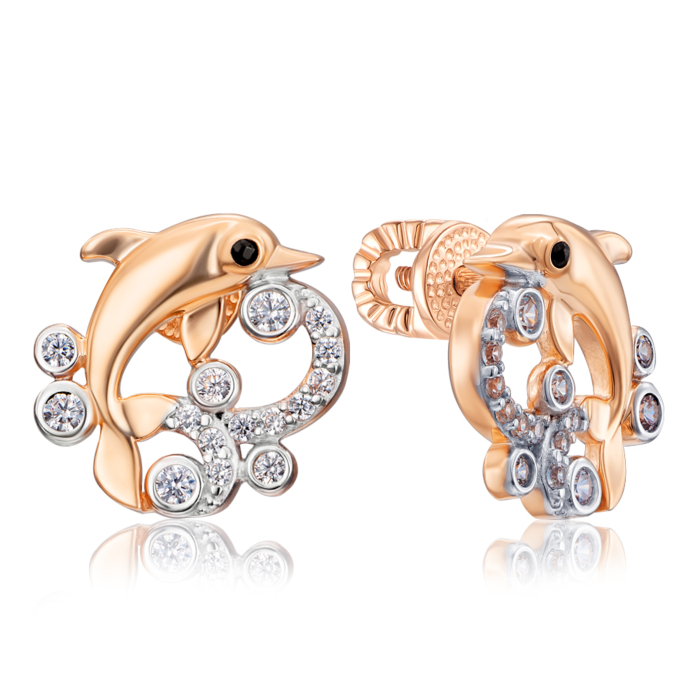 Золоті сережки-пусети з фіанітами. Артикул 22739/01/1/576