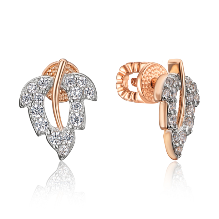 Золотые серьги-пуссеты с фианитами. Артикул 22774/01/1/36