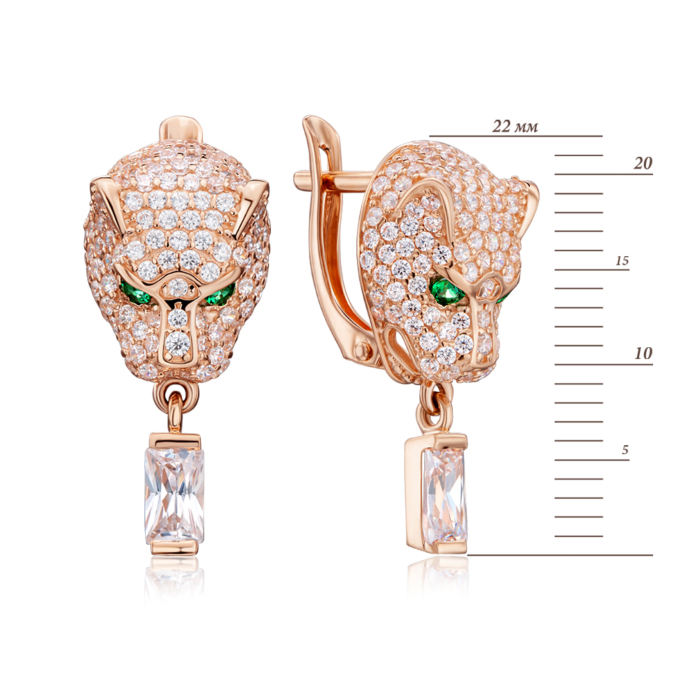 Золотые серьги-подвески с фианитами. Артикул 22780/01/0/4017