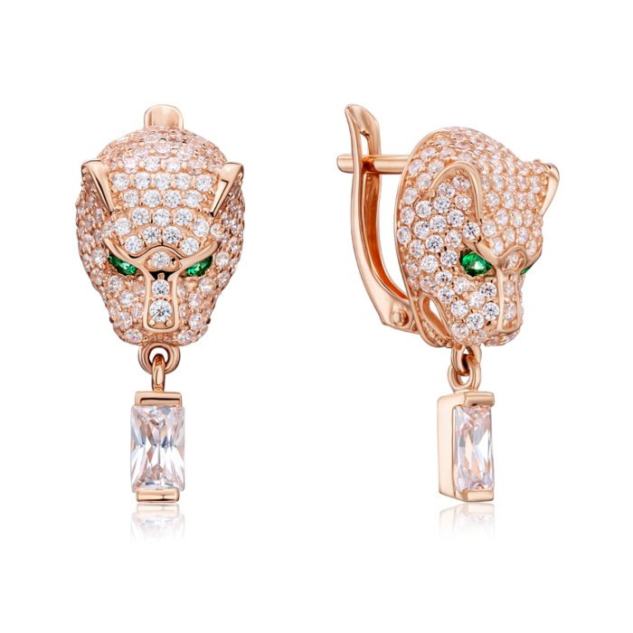 Золотые серьги-подвески с фианитами. Артикул 22780/01/0/4017