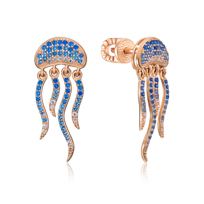 Золотые серьги-пуссеты с фианитами. Артикул 22786/01/0/4082