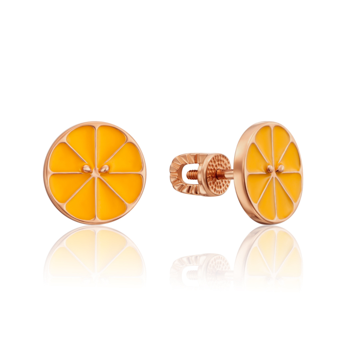 Золоті сережки-пусети «Апельсин» з емаллю. Артикул 22797/01/0/898